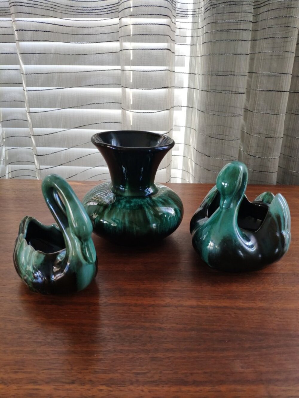 Blue Mountain Pottery Planter Set of 3, Vintage Teal Blue 2 Swan Planters
